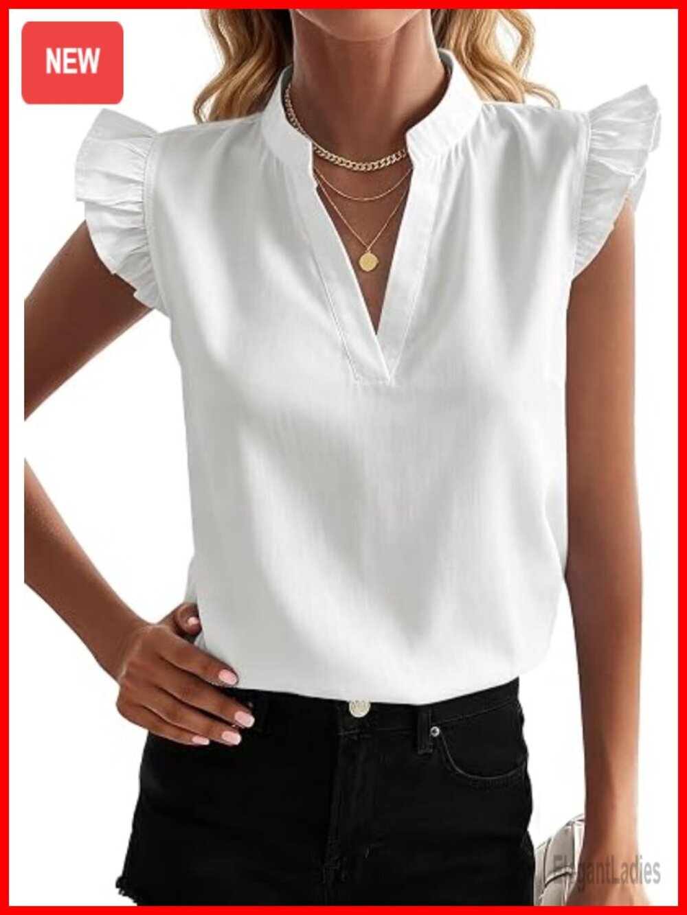 Striped Ruffle Cap Sleeve V Neck Blouse Business Casual Work Top